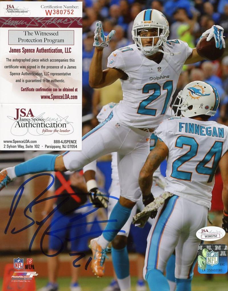 BRENT GRIMES INTERCEPTION  MIAMI DOLPHINS  SIGNED  8X10 PHOTO JSA W380752