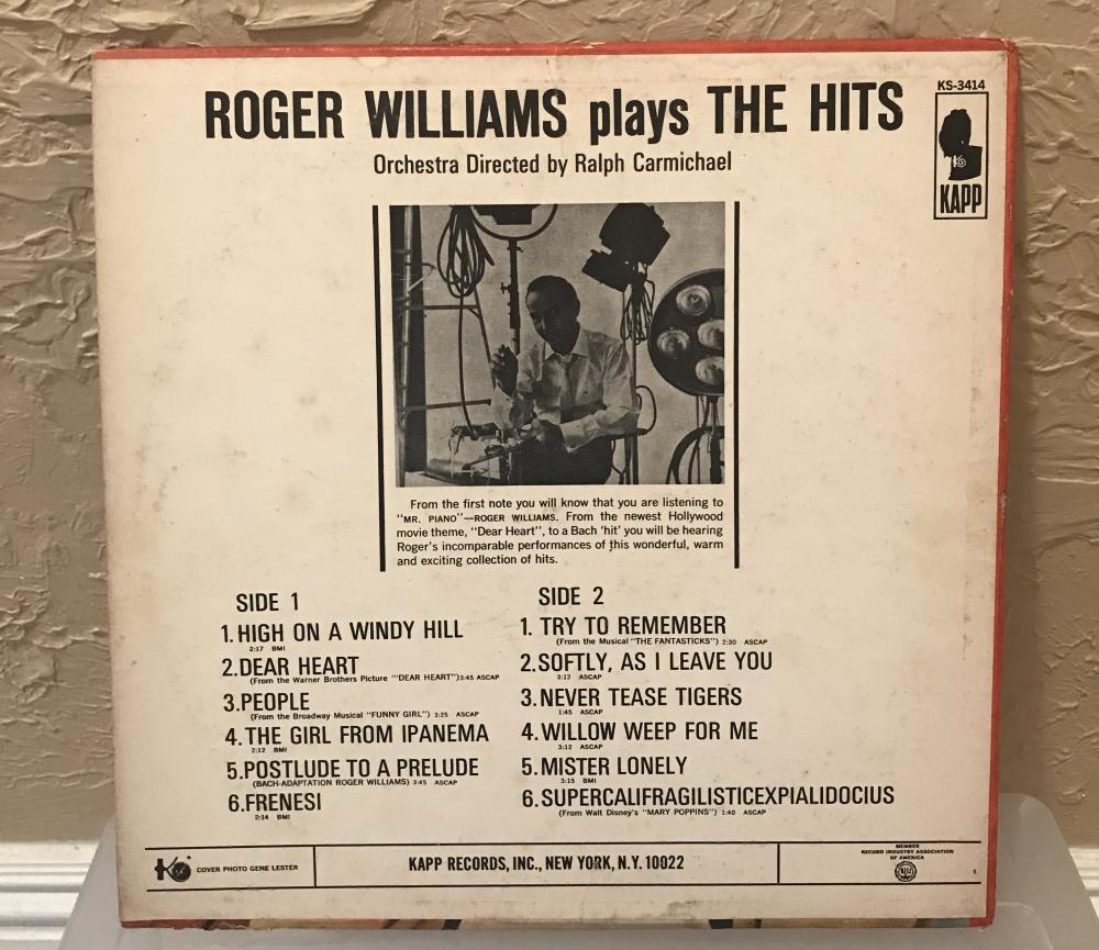 ROGER WILLIAMS PLAYS THE HITS DECEASED 2011 SIGNED AUTOGRAPHED VINYL  RECORD W/C