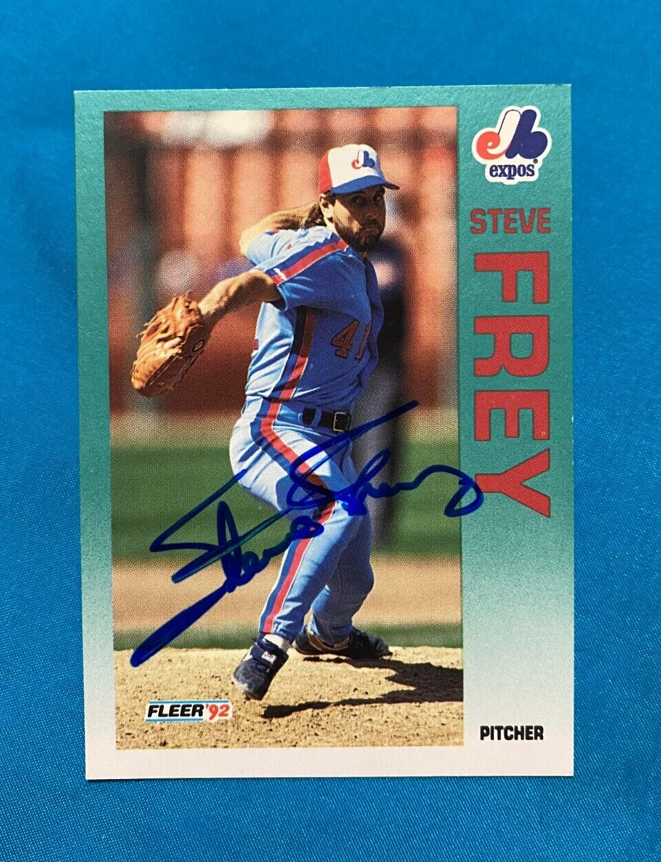 1992 FLEER STEVE FREY MONTREAL EXPOS AUTOGRAPHED SIGNED CARD #479 W/COA
