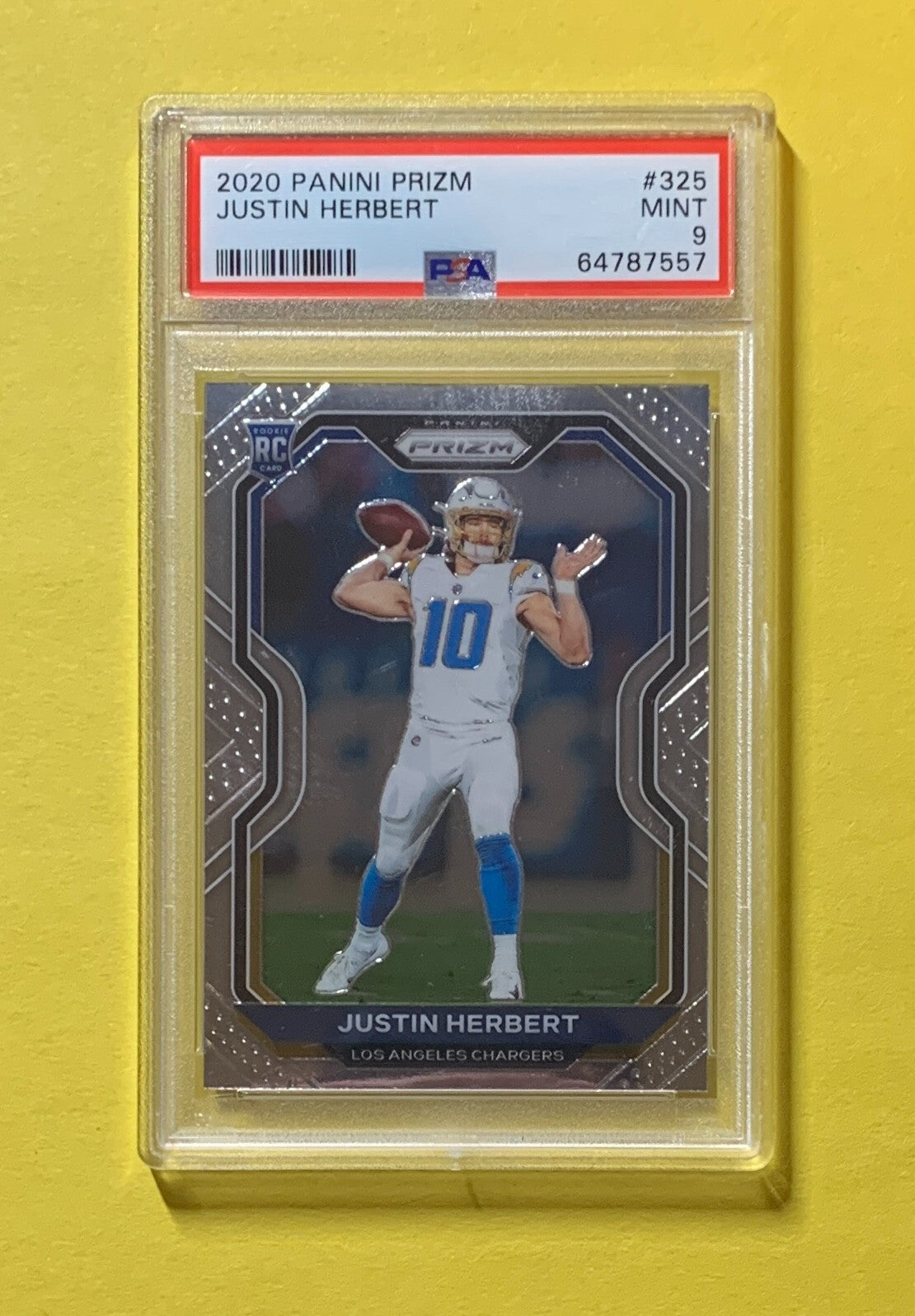 2020 PANINI PRIZM JUSTIN HERBERT ROOKIE CARD #325 PSA MINT 9 CHARGERS
