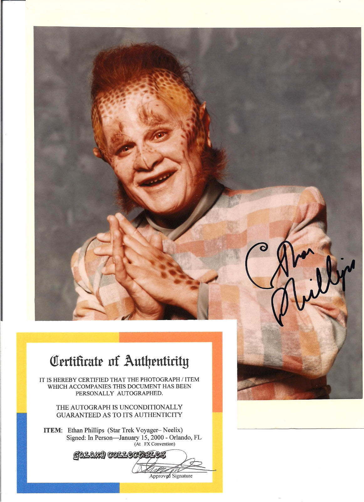 ETHAN PHILLIPS "NEELIX" STAR TREK AUTOGRAPHED SIGNED 8X10 PHOTO W/COA
