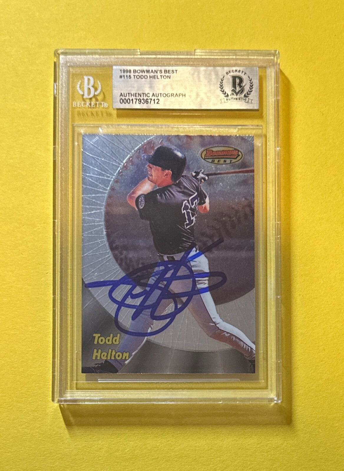 1998 BOWMAN'S BEST TODD HELTON #115 BECKETT AUTHENTIC SIGNED AUTO CARD ROCKIES