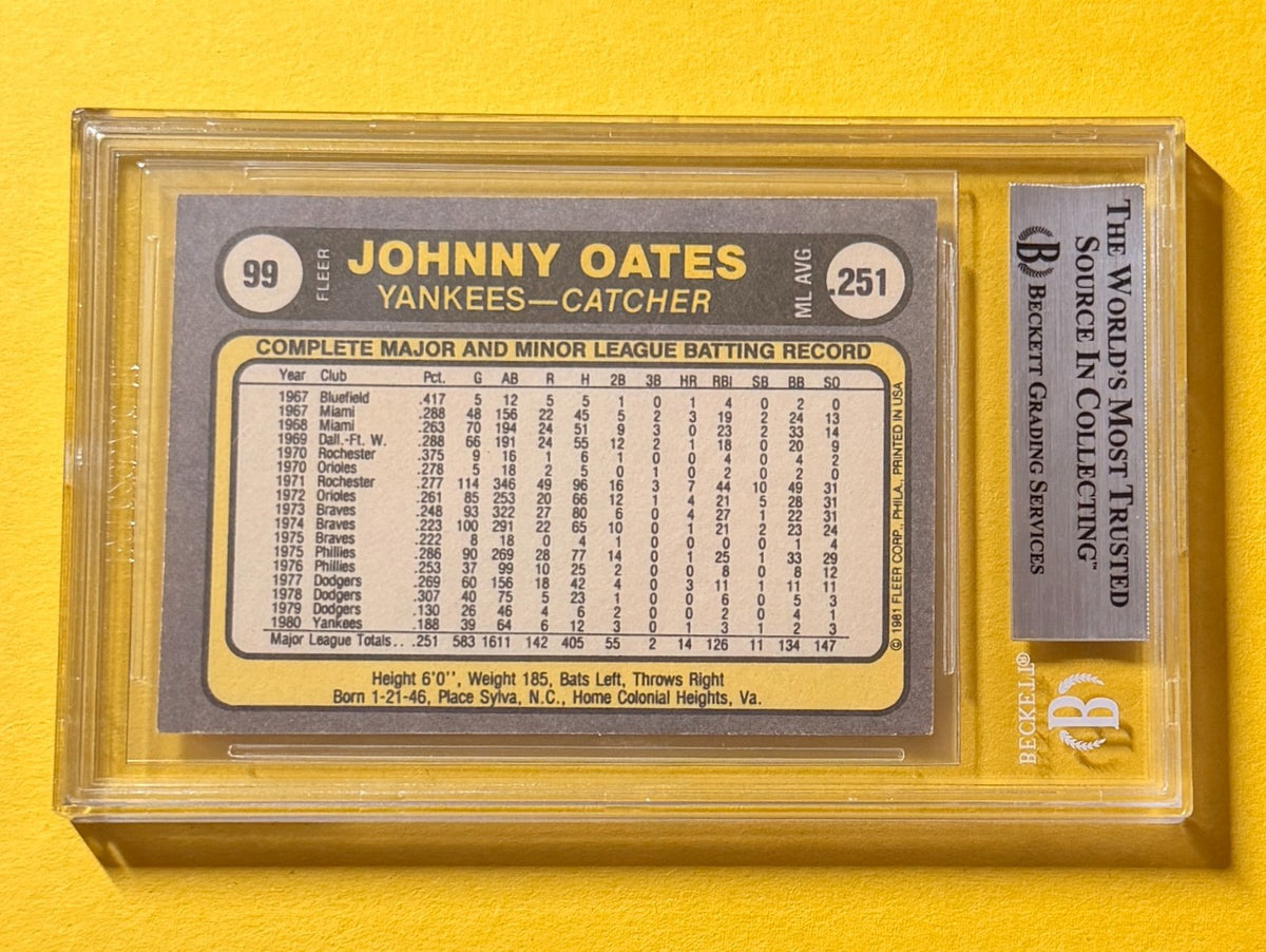 1981 FLEER JOHNNY OATES #99 SIGNED AUTO CARD BECKETT  AUTHENTIC YANKEES
