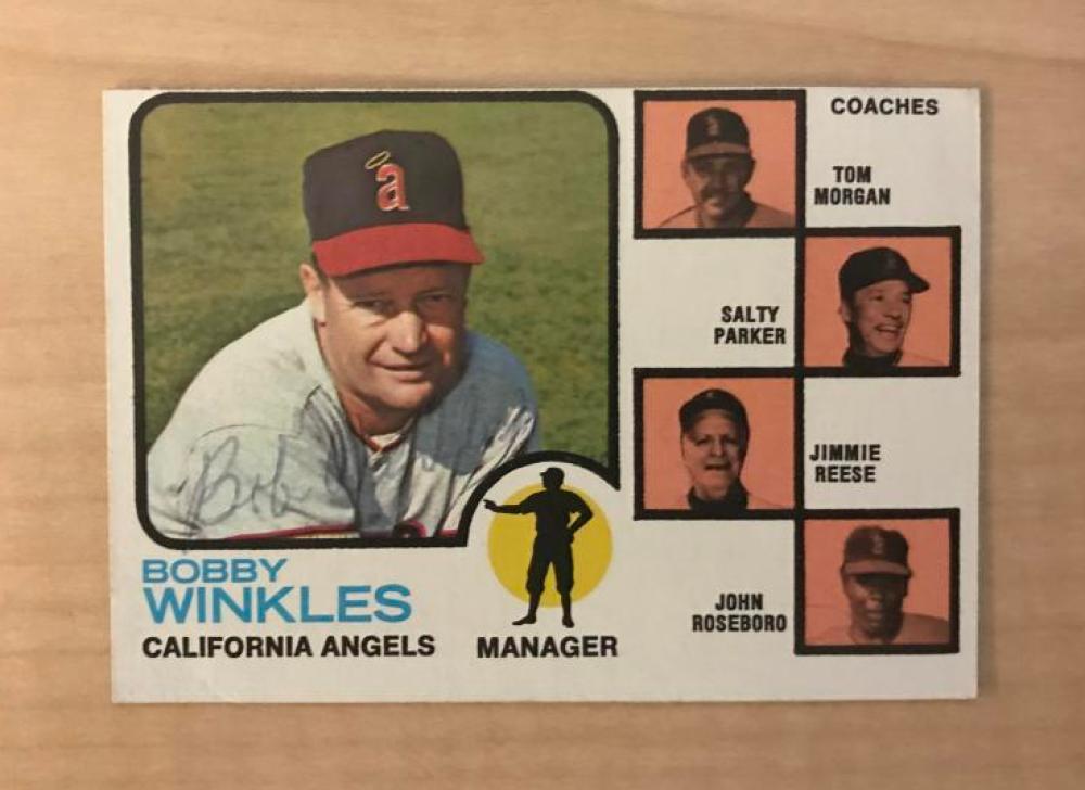 BOBBY WINKLES CALIFORNIA ANGELS VINTAGE SIGNED 1973 TOPPS CARD #421 W/COA