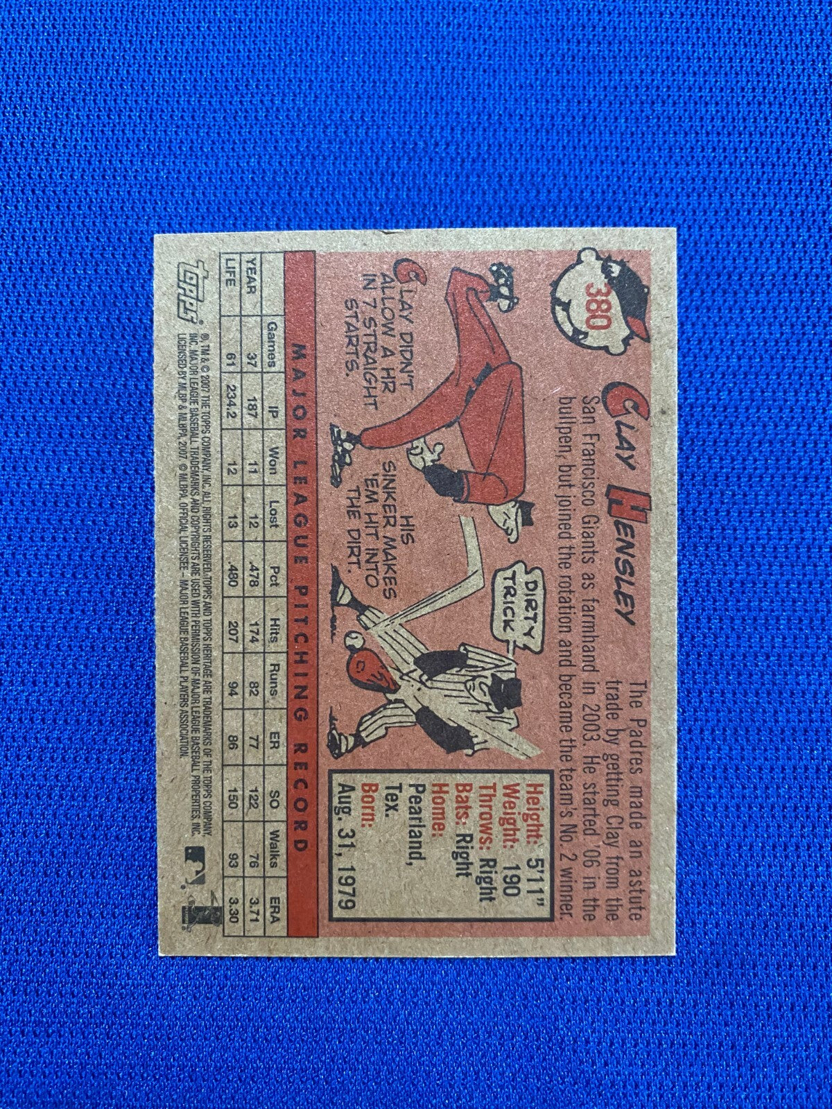 2007 TOPPS HERITAGE CLAY HENSLEY SAN DIEGO PADRES SIGNED AUTO CARD #380 COA