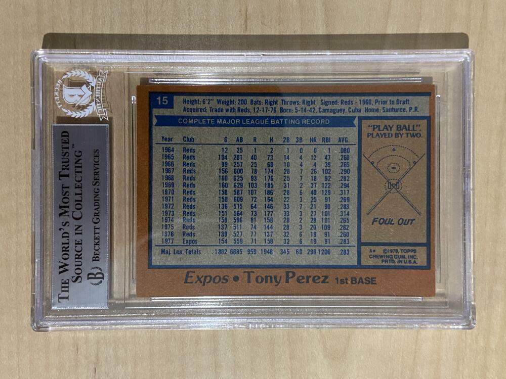 1978 TOPPS TONY PEREZ EXPOS BECKETT AUTHENTIC AUTO