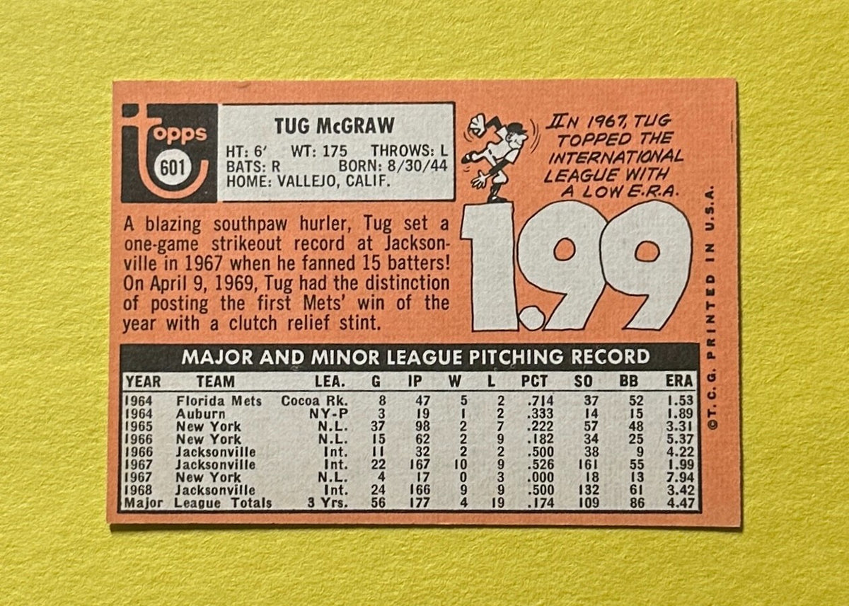 1969 TOPPS TUG MCGRAW #601 METS