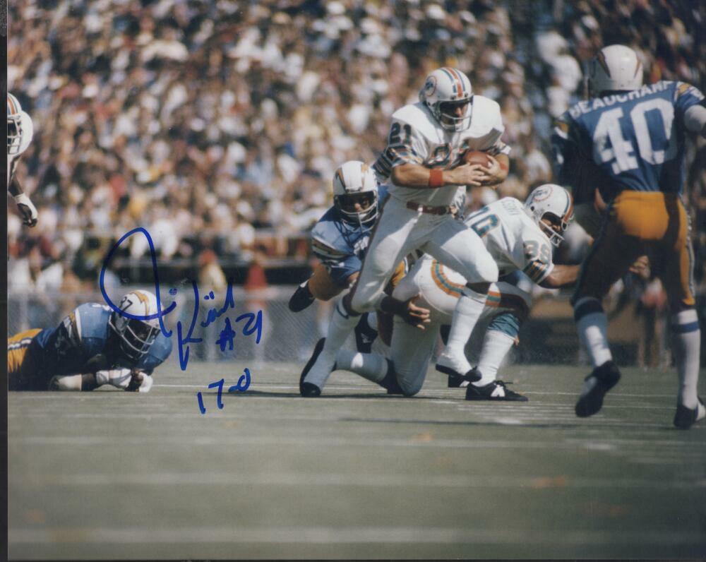 JIM KIICK MIAMI DOLPHINS 17-0  SIGNED AUTOGRAPHED 8X10 PHOTO W/ COA