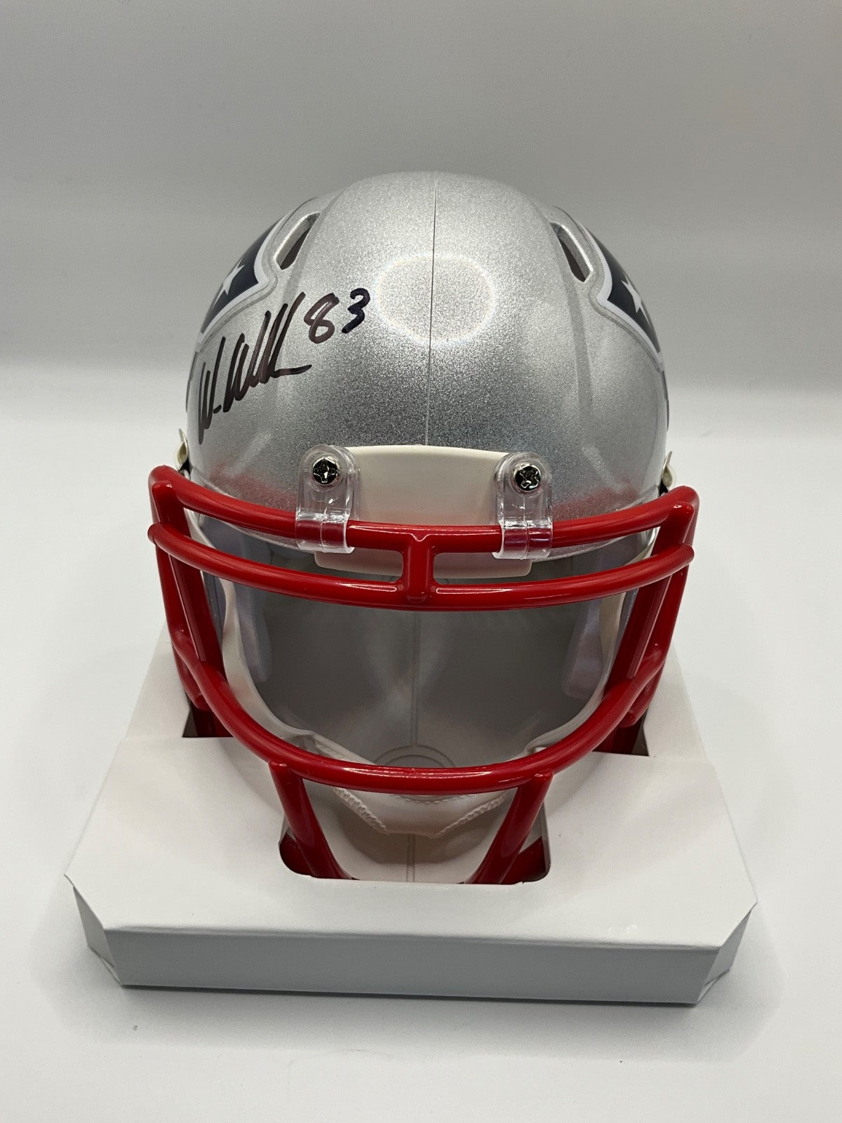 WES WELKER NEW ENGLAND PATRIOTS SIGNED SPEED MINI HELMET JSA