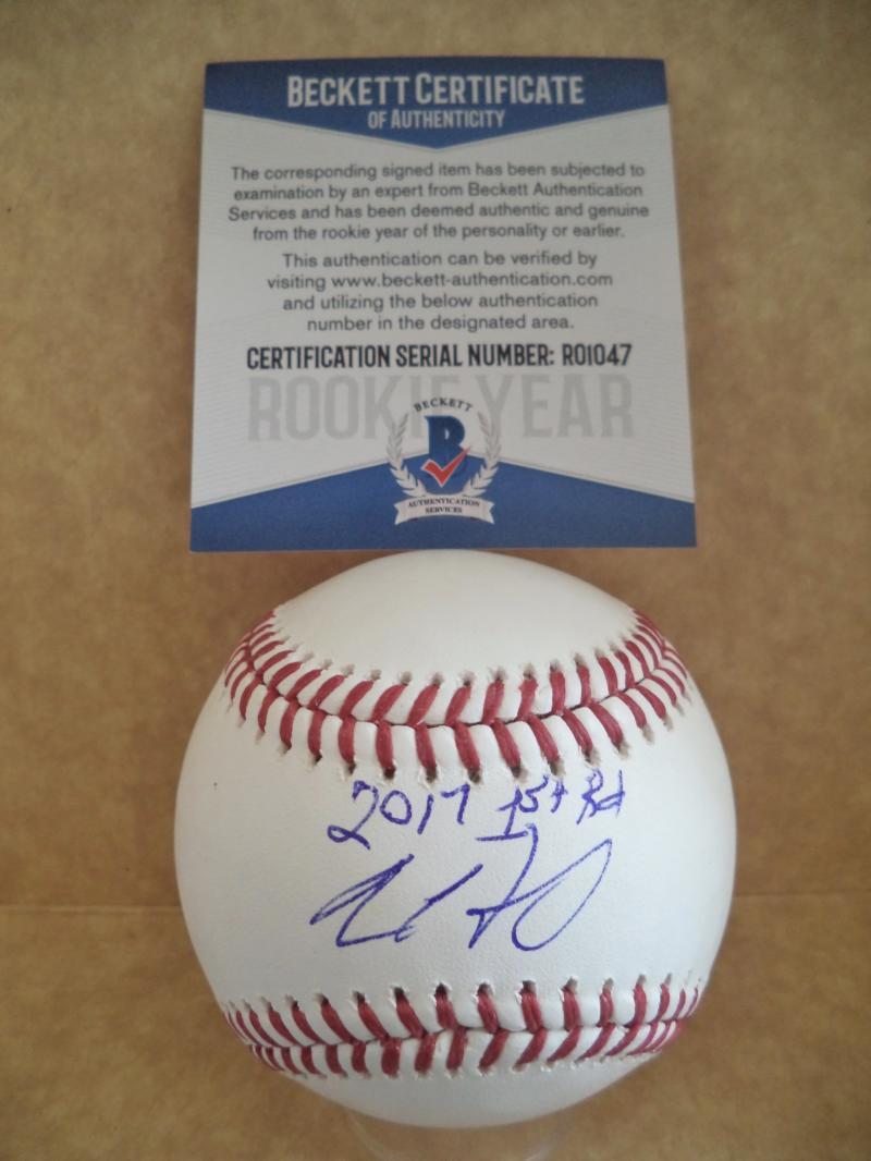 ADAM HASELEY PHILLIES  2017 1ST RD ROOKIE YEAR SIGNED BASEBALL BECKETT R01047