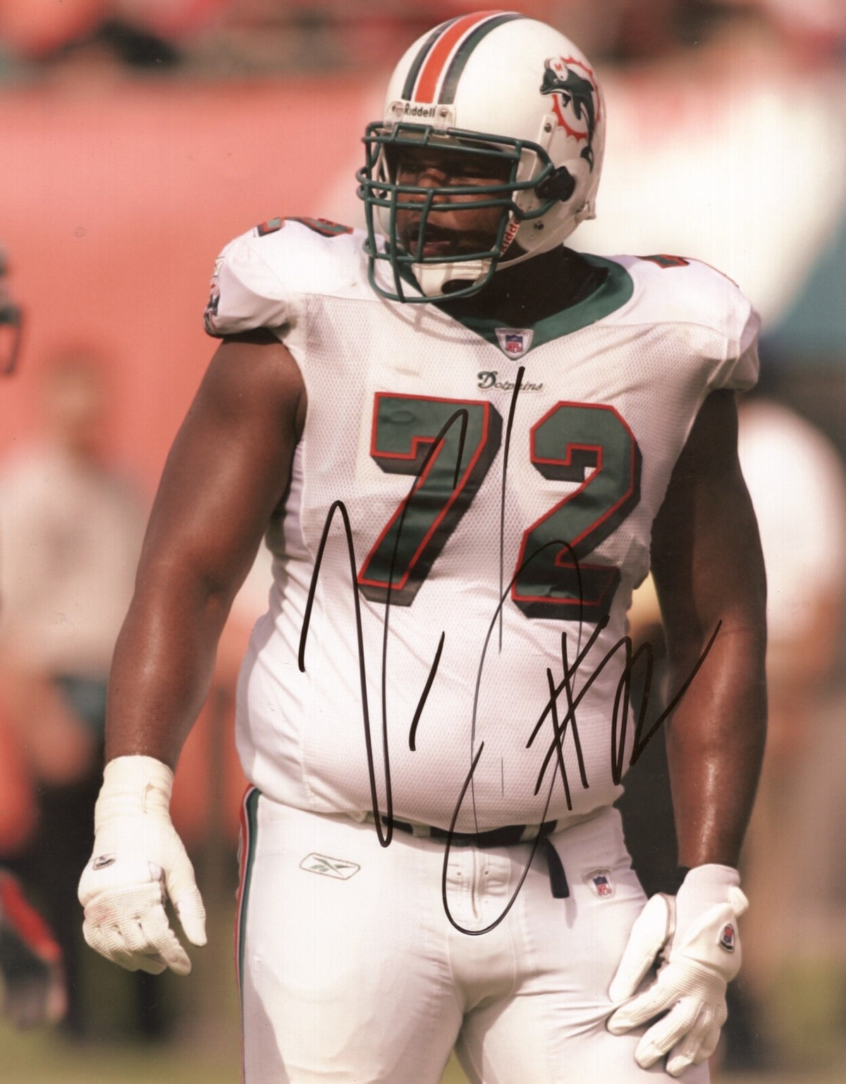 VERNON CAREY  MIAMI DOLPHINS  SIGNED AUTOGRAPHED 8X10 PHOTO W/ COA