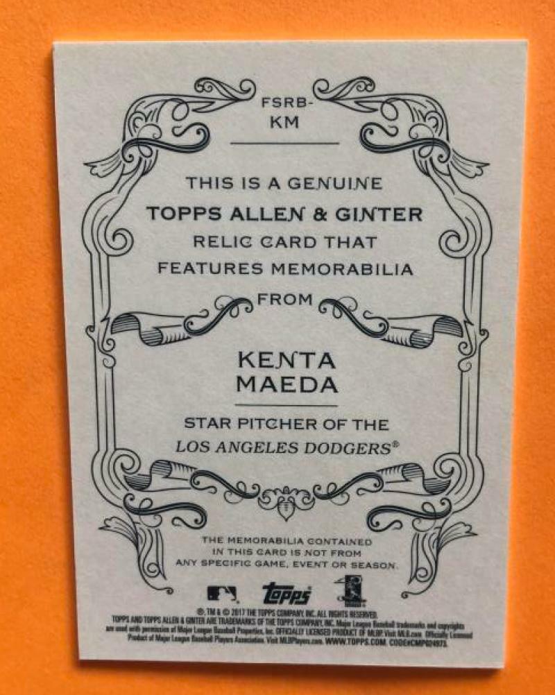 2017 TOPPS ALLEN & GINTER KENTA MAEDA DODGERS RELIC JERSEY CARD