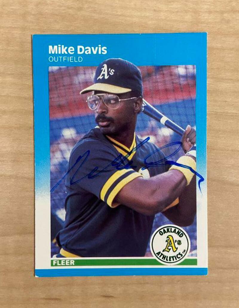 MIKE DAVIS OAKLAND ATHLETICS SIGNED AUTOGRAPHED 1987 FLEER CARD #391 W/COA