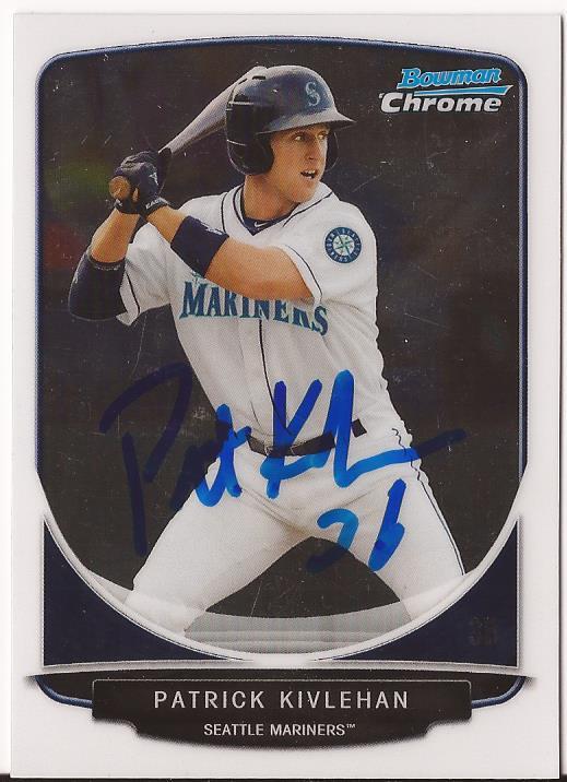 PATRICK KIVLEHAN MARINERS SIGNED AUTOGRAPHED 2013 BOWMAN CHROME RC #92 W/COA 