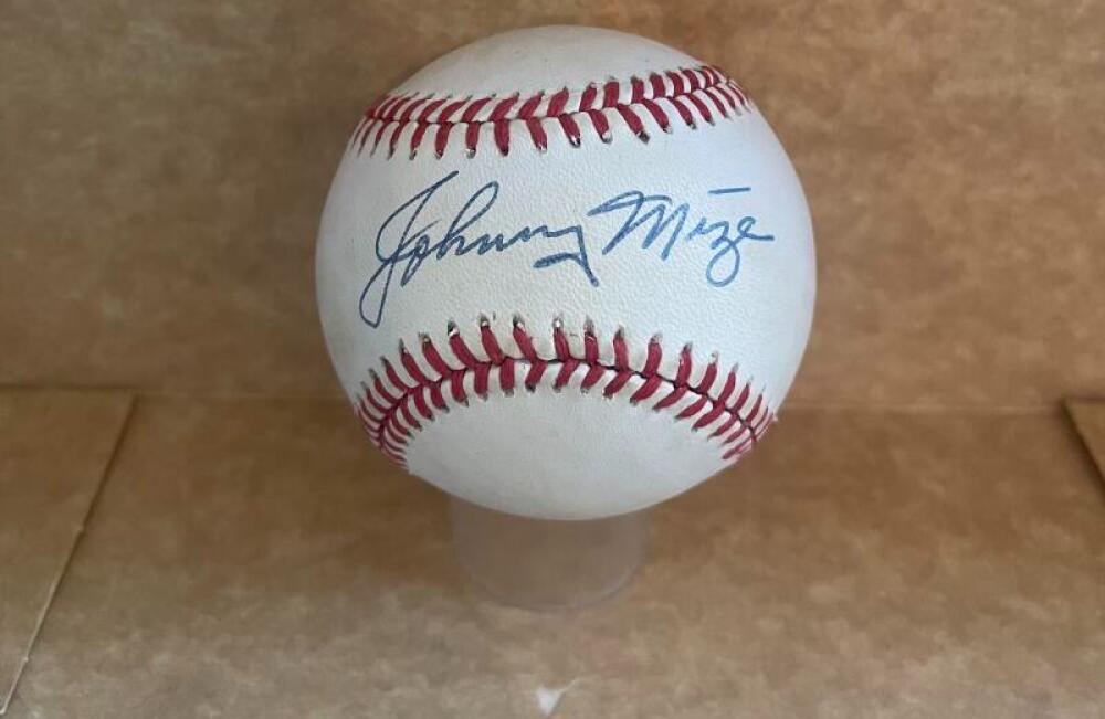 JOHNNY MIZE GIANTS / YANKEES SIGNED AUTOGRAPHED A.L. BASEBALL BECKETT AUTH