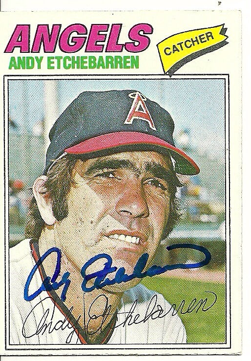 ANDY ETCHEBARREN CALIFORNIA ANGELS SIGNED AUTOGRAPHED 1977 TOPPS CARD #454 W/COA