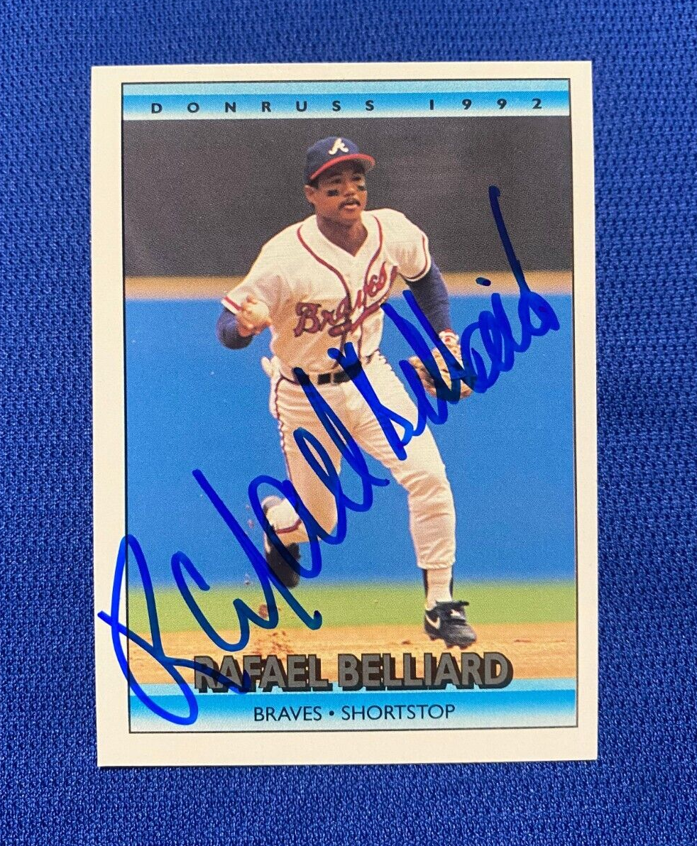 1992 DONRUSS RAFAEL BELLIARD ATLANTA BRAVES SIGNED AUTOGRAPHED #107 CARD W/COA *