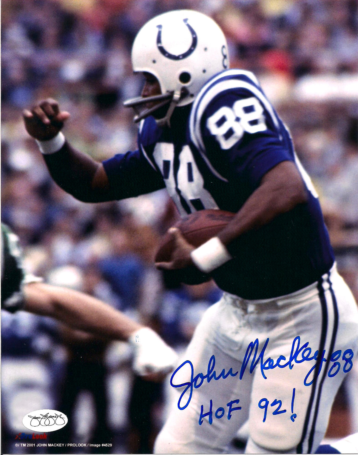 JOHN MACKEY BALTIMORE COLTS HOF 92 AUTOGRAPHED SIGNED 8X10 PHOTO W/JSA STAMP