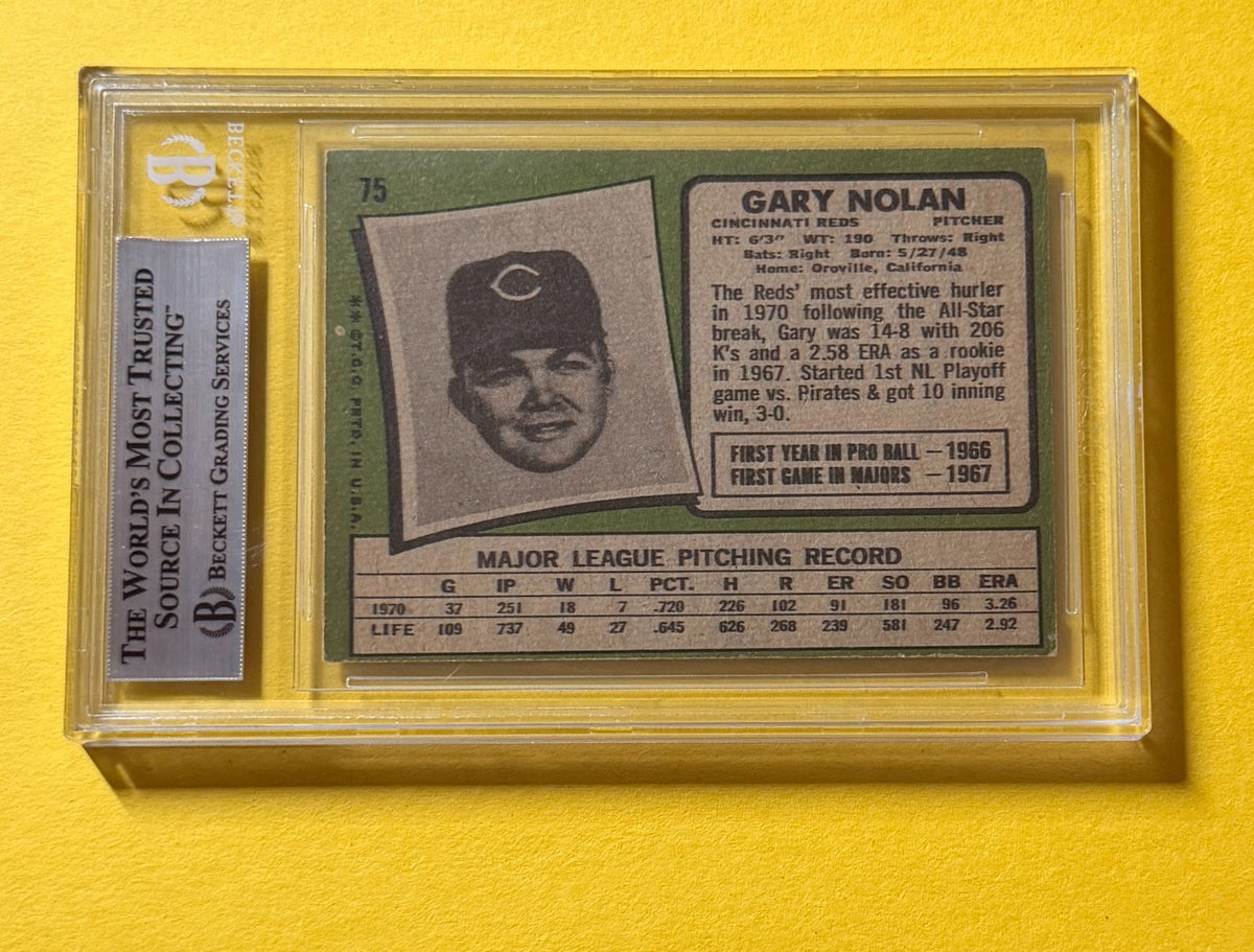 1971 TOPPS GARY NOLAN #75 SIGNED AUTO CARD BECKETT AUTHENTIC REDS