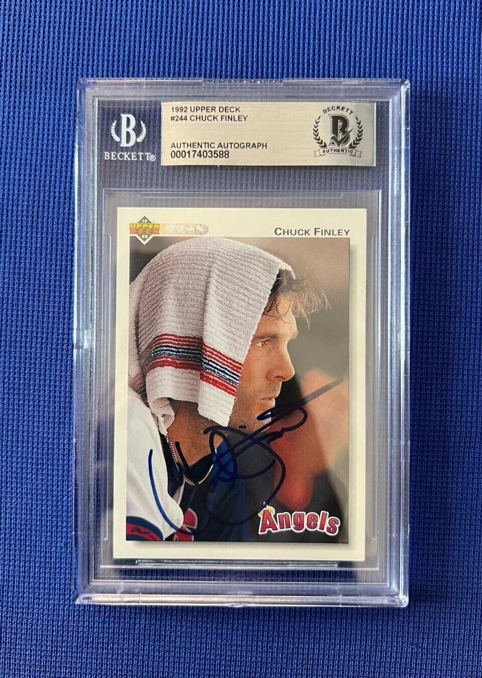 1992 UPPER DECK CHUCK FINLEY ANGELS SIGNED AUTOGRAPHED CARD #244 BECKETT