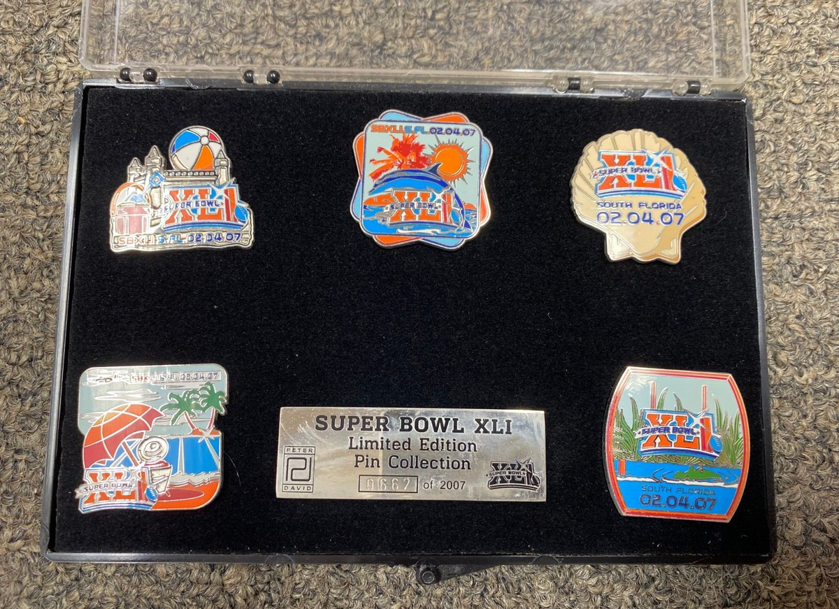 6PC PIN SET SUPER BOWL XLI FOOTBALL PIN COLLECTION W/CASE