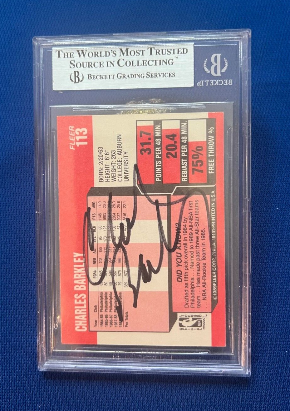 1989-90 FLEER CHARLES BARKLEY 76ERS SIGNED AUTO AUTOGRAPHED CARD #113 BECKETT