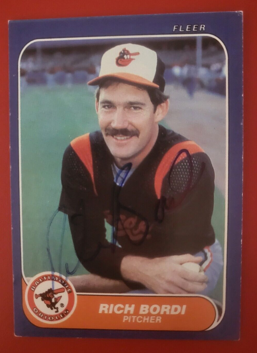 1986 FLEER RICH BORDI BALTIMORE ORIOLES SIGNED AUTOGRAPHED CARD #U-16 W/COA