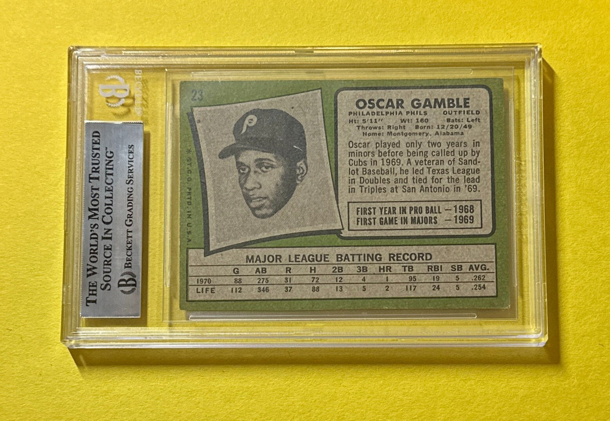 1971 TOPPS OSCAR GAMBLE #23 SIGNED AUTOGRAPHED CARD BECKETT AUTHENTIC PHILLIES