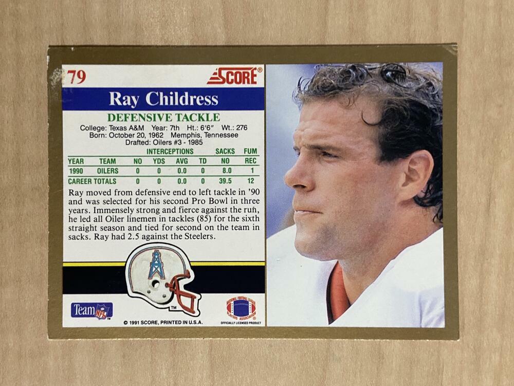 RAY CHILDRESS HOUSTON OILERS SIGNED AUTOGRAPHED 1991 SCORE CARD #79 W/COA