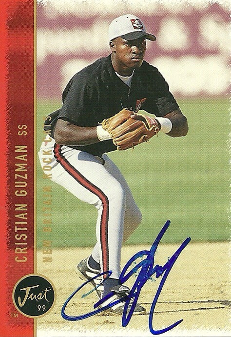 CRISTIAN GUZMAN NEW YORK YANKEES SIGNED AUTOGRAPHED 1999 JUST MEM. CARD #25 COA