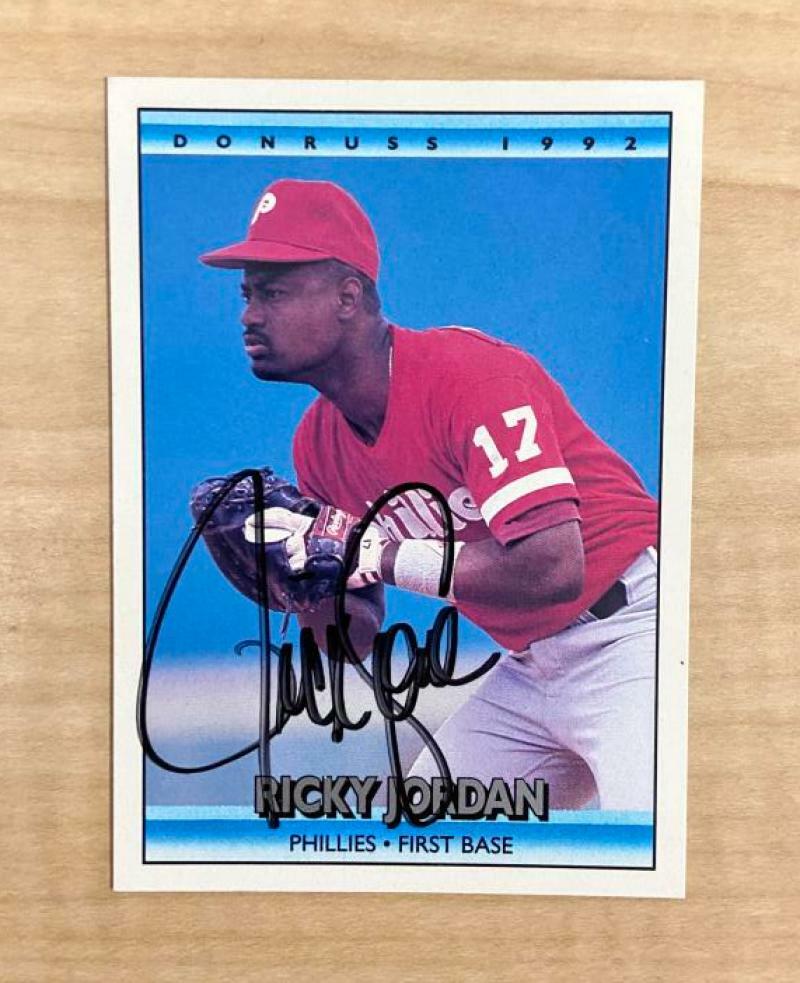 RICKY JORDAN PHILADELPHIA PHILLIES SIGNED 1992 DONRUSS CARD #458 W/COA