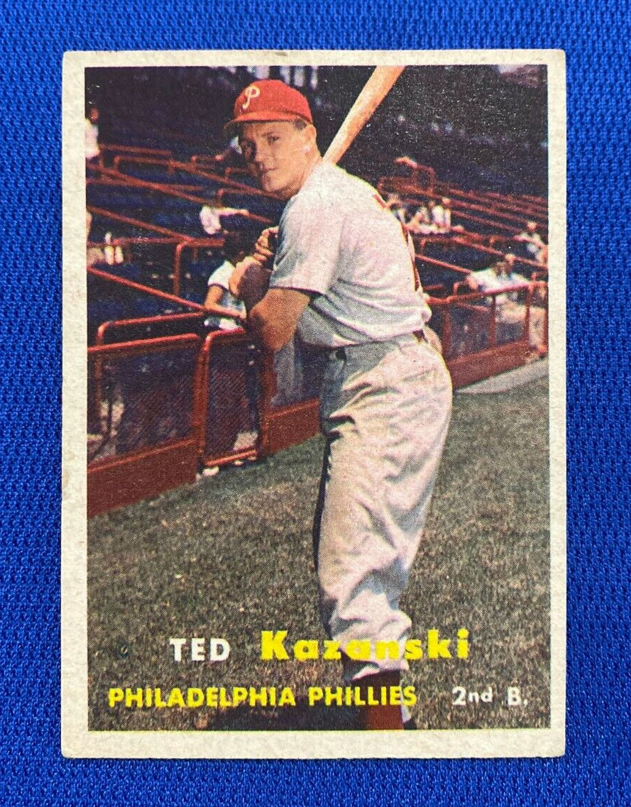 1957 TOPPS TED KAZANSKI PHILADELPHIA PHILLIES #27 CARD VINTAGE SET-BREAK