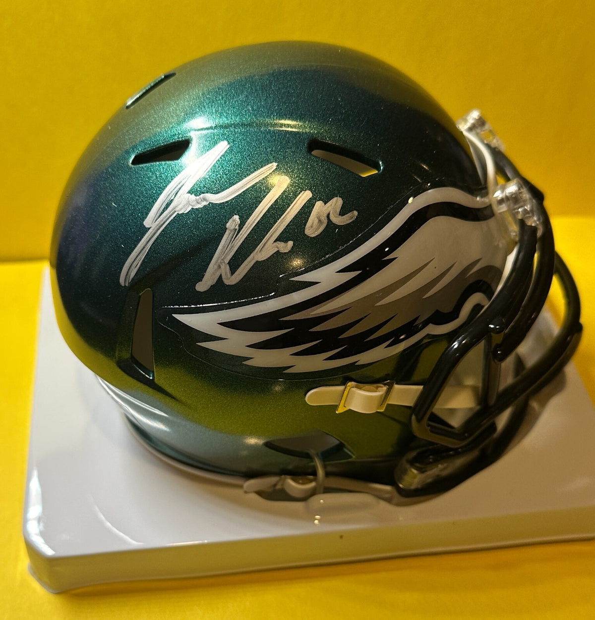 JASON KELCE PHILADELPHIA EAGLES SIGNED AUTOGRAPHED GREEN MINI HELMET PSA