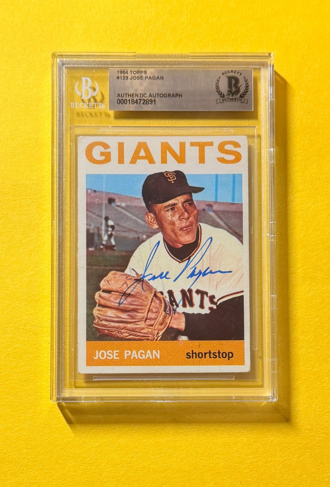 1964 TOPPS JOSE PAGAN #123 SIGNED AUTO CARD BECKETT AUTHENTIC GIANTS