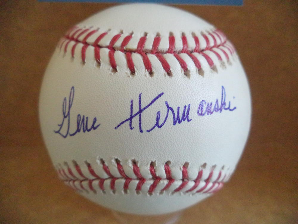 GENE HERMANSKI DODGERS/PIRATES/CUBS SIGNED AUTO M.L. BASEBALL BECKETT D27308