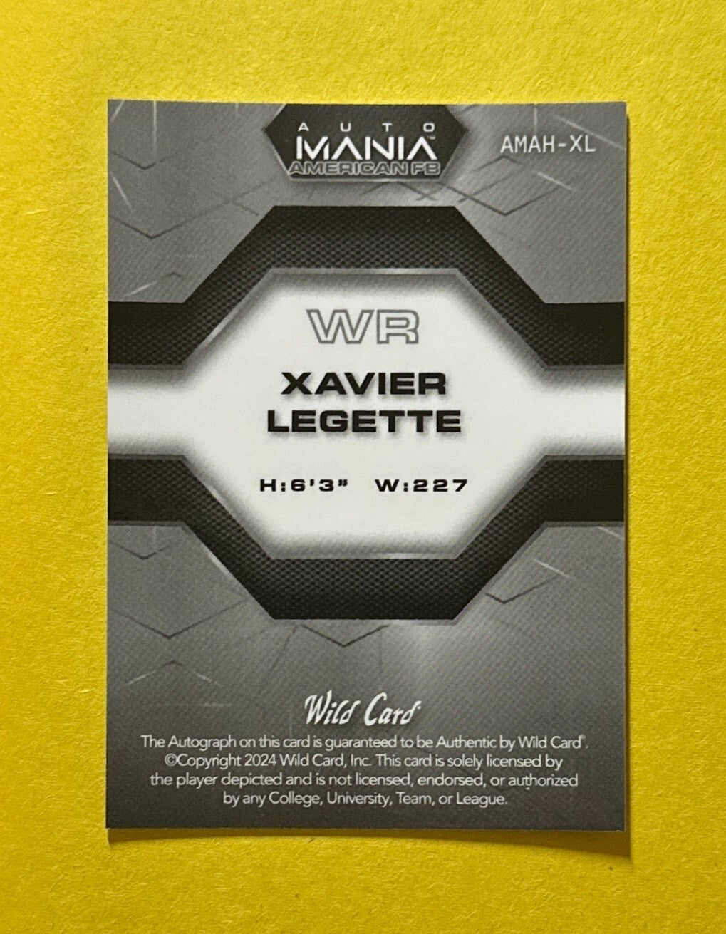 2024 WILDCARD AMERICAN FB XAVIER LEGETTE ROOKIE AUTO /25 #AMAH-XL PANTHERS