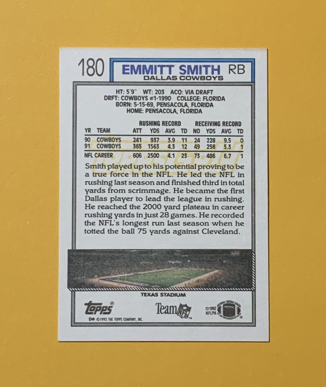 1992 TOPPS GOLD EMMIT SMITH #180 COWBOYS HOF 