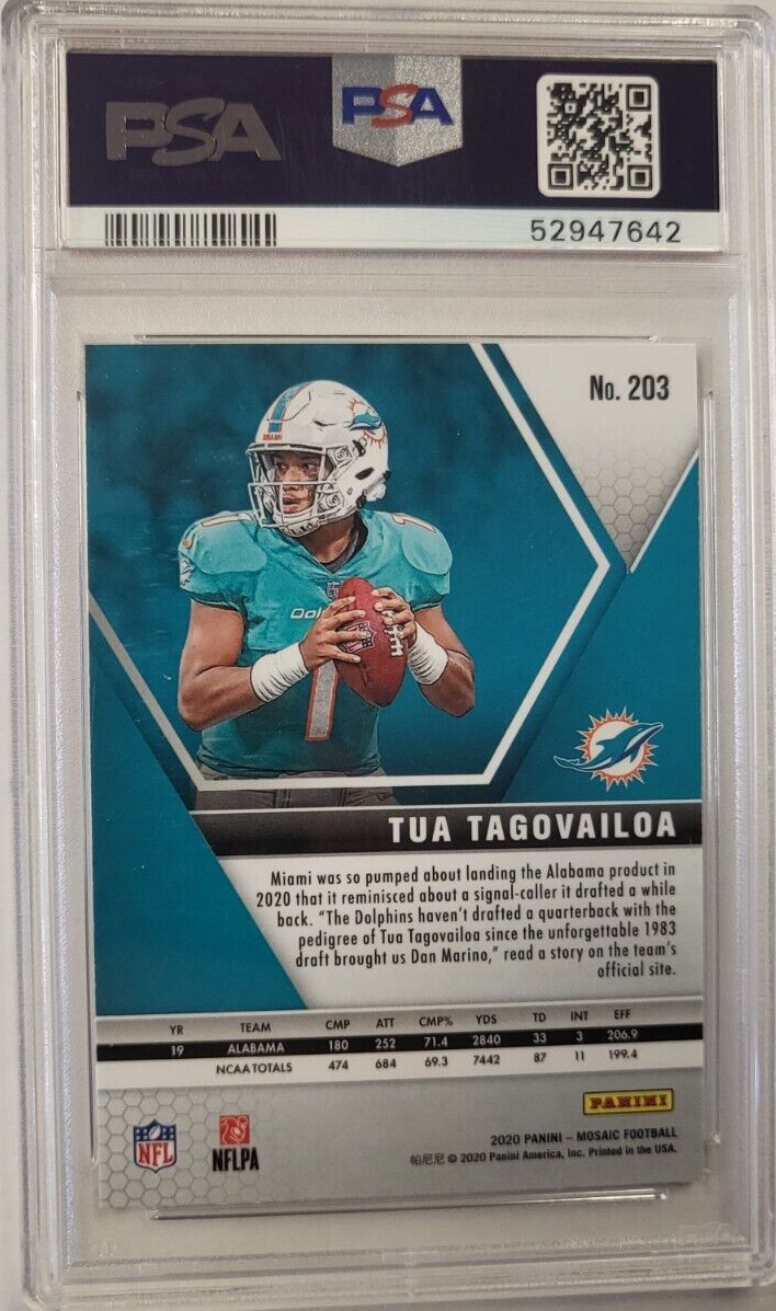 2020 PANINI MOSAIC TUA TAGOVAILOA DOLPHINS #203 RC ROOKIE CARD PSA MINT 9