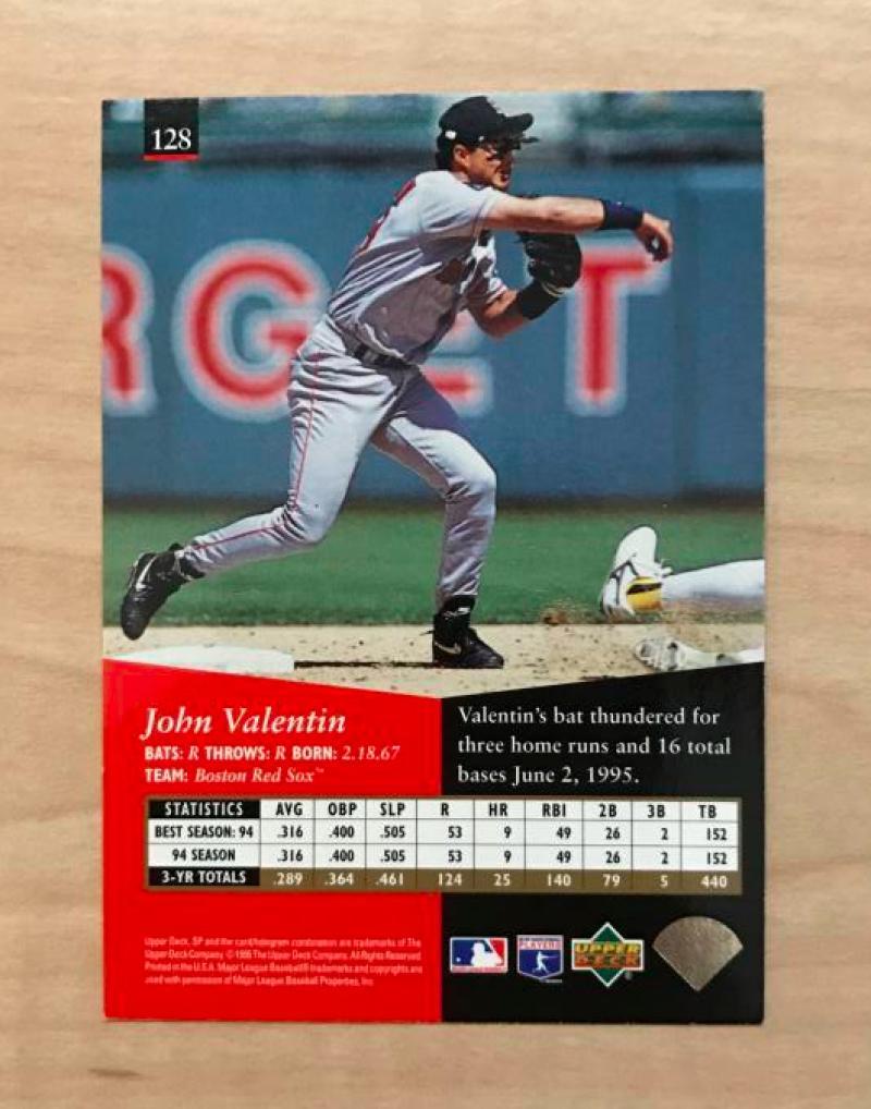 JOHN VALENTIN BOSTON RED SOX SIGNED AUTOGRAPHED 1995 UPPER DECK CARD #128 W/COA