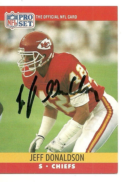 JEFF DONALDSON KANSAS CITY CHIEFS SIGNED AUTO 1990 PRO SET CARD #528 W/COA