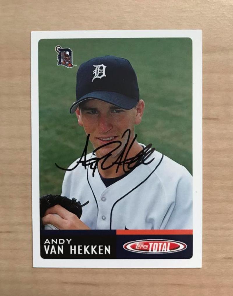 ANDY VAN HEKKEN DETROIT TIGERS AUTOGRAPHED 2002 TOPPS TOTAL CARD #475 W/COA 