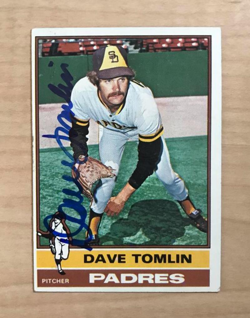 DAVE TOMLIN SAN DIEGO PADRES SIGNED AUTOGRAPHED 1976 TOPPS CARD #398 W/COA