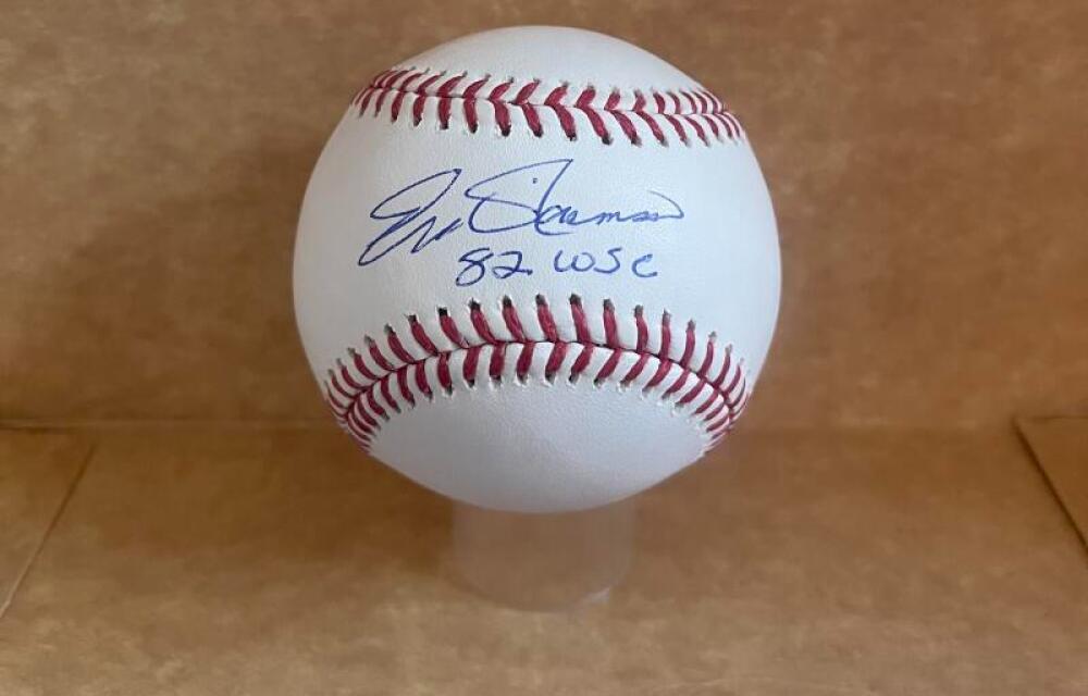 ERIC RASMUSSEN 82 WSC CARDINALS SIGNED AUTOGRAPHED M.L. BASEBALL BECKETT AUTH
