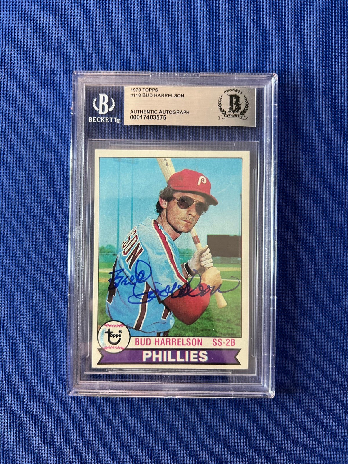 1979 TOPPS BUD HARRELSON PHILADELPHIA PHILLIES SIGNED AUTO CARD #118 BECKETT