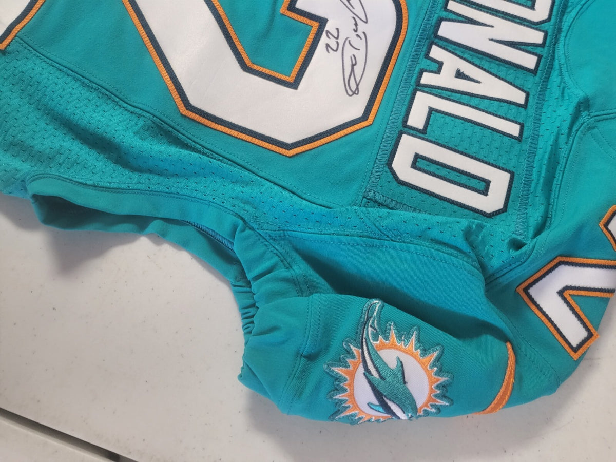 T.J. MCDONALD #22 MIA DOLPHINS SIGNED AUTO TEAM ISSUED 2014 ON FIELD JERSEY JSA