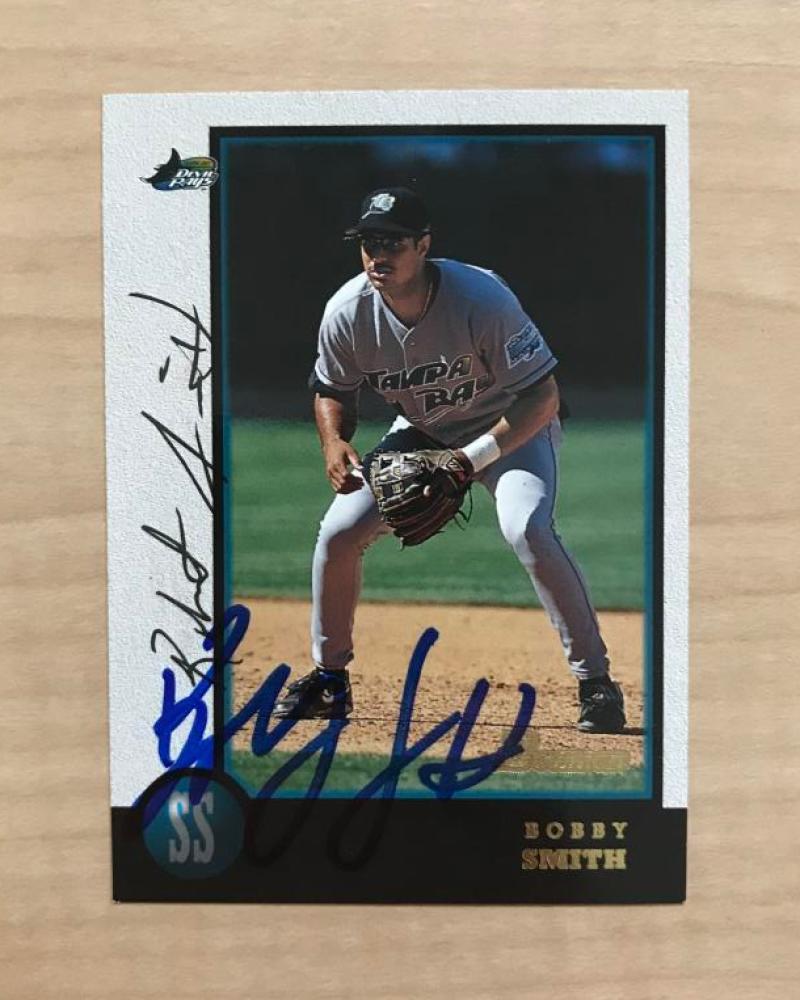 BOBBY SMITH TAMPA BAY DEVIL RAYS SIGNED AUTOGRAPHED 1998 BOWMAN CARD #301 W/COA