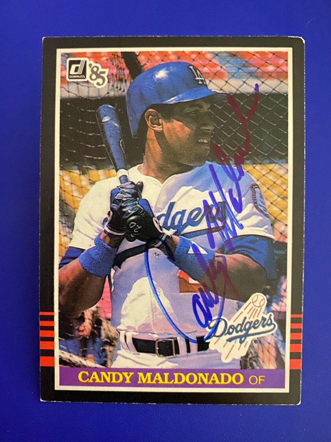 1985 DONRUSS CANDY MALDONADO LA DODGERS SIGNED AUTOGRAPHED CARD #250 W/COA