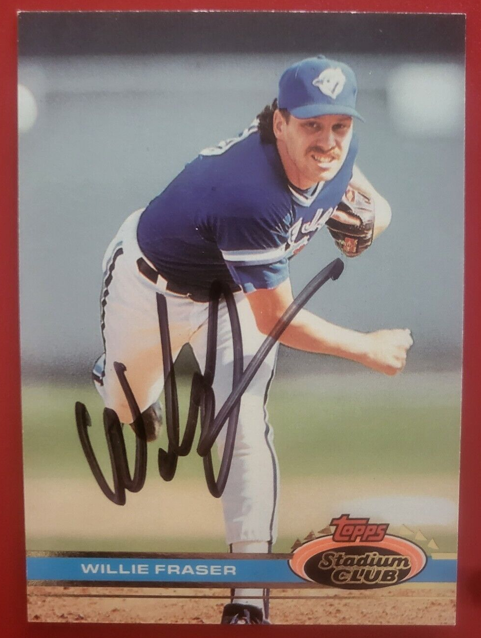 1991 STADIUM CLUB WILLIE FRASER TORONTO BLUE  JAYS AUTOGRAPHED CARD #496 W/COA