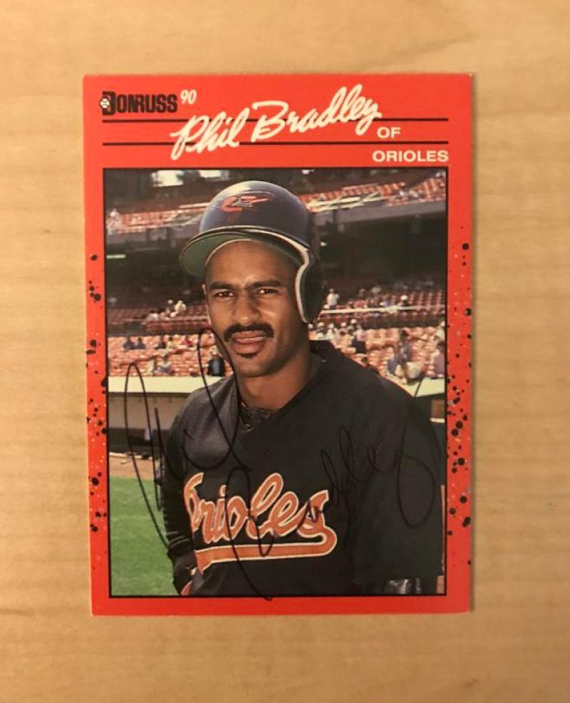 PHIL BRADLEY BALTIMORE ORIOLES SIGNED AUTOGRPAHED 1990 DONRUSS CARD #259 W/COA 