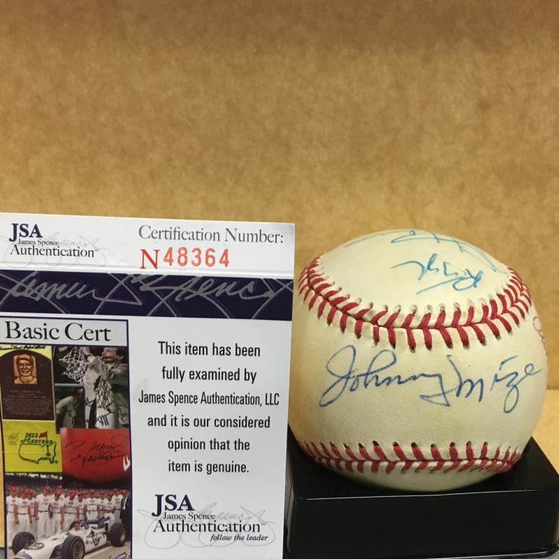 JOHNNY MIZE/HENRICH/SHAMSKY/LINZ/LOPEZ /BAHNSEN A.L. SIGNED BASEBALL JSA N48364